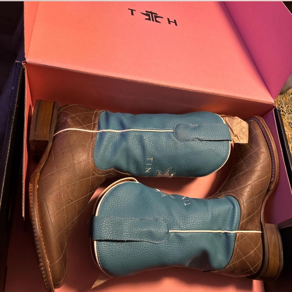 Tin Haul Brown and Blue Heeled Boots